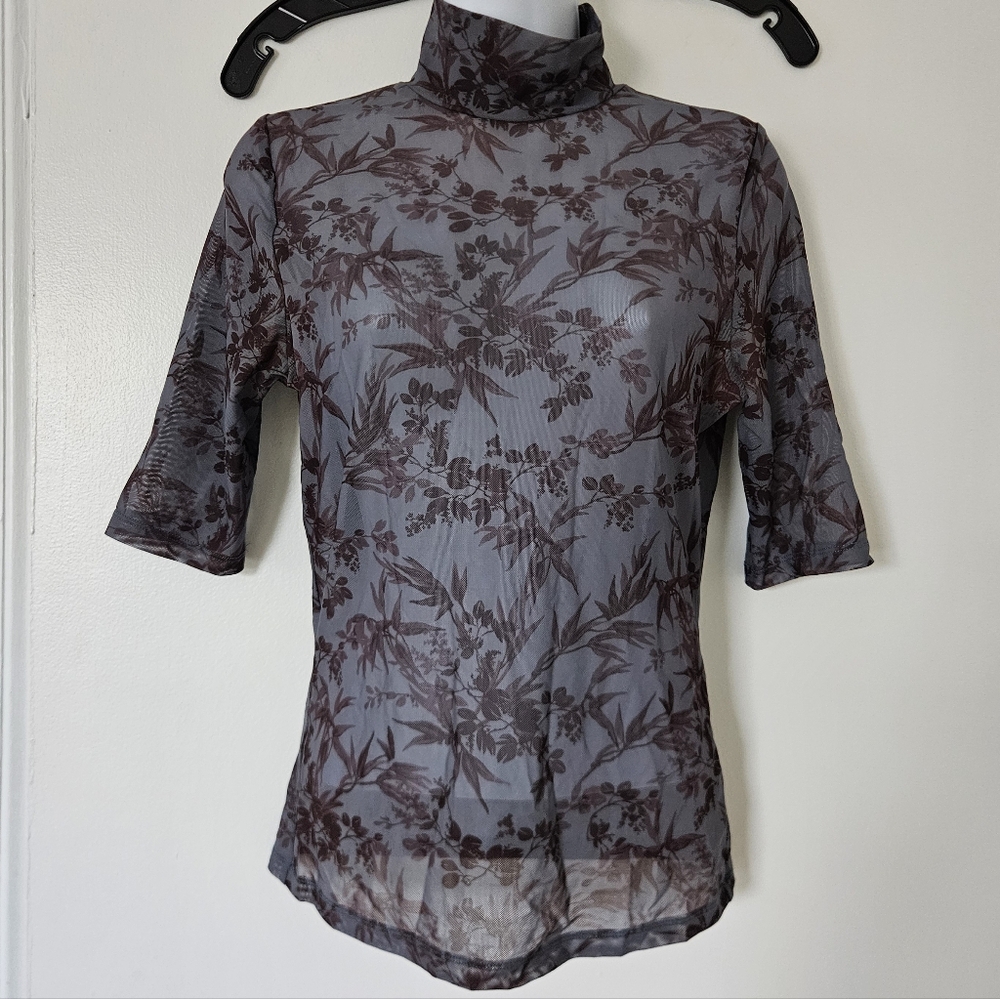 Womens Top Sheer Fairy Grunge Whimsigoth Mesh Dark Floral Sheer Y2K Layering